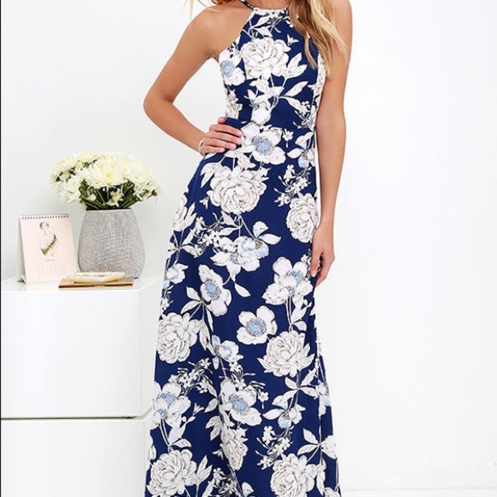 Blue floral print maxi dress